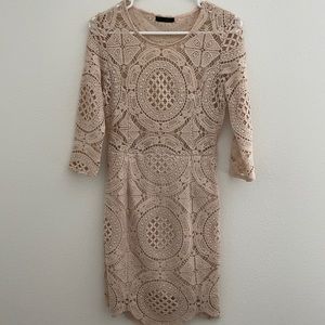 Half sleeve nude color lace dress - size M